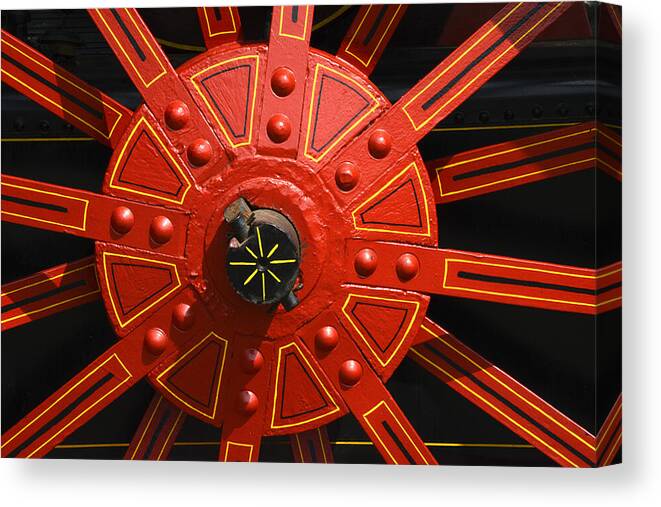 Tractor Canvas Print featuring the photograph Big Red Wheel - 137 by Paul W Faust - Impressions of Light