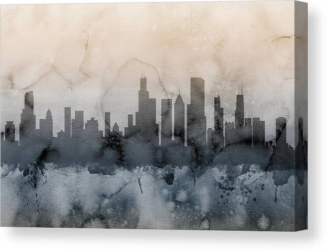 Chicago Canvas Print featuring the digital art Chicago Illinois Skyline #4 by Michael Tompsett