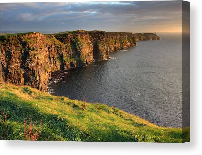 Ireland Canvas Print featuring the photograph Cliffs of Moher sunset Ireland by Pierre Leclerc Photography
