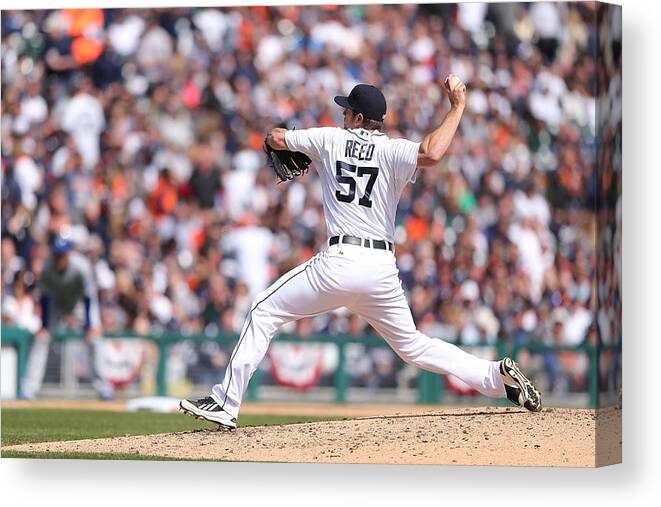 American League Baseball Canvas Print featuring the photograph Kansas City Royals V Detroit Tigers #4 by Leon Halip