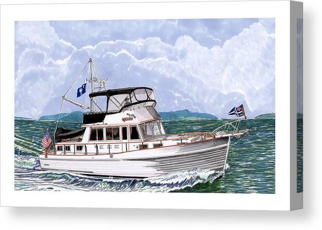 Yacht Portraits Canvas Print featuring the painting 42 Foot Grand Banks Motoryacht by Jack Pumphrey