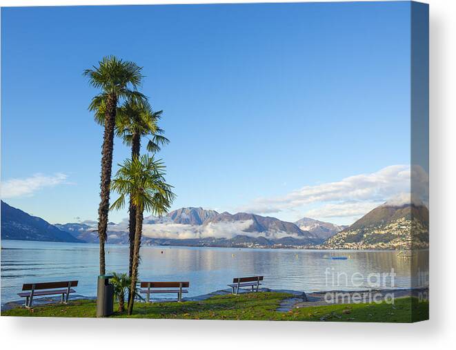 Lago Maggiore Canvas Print featuring the photograph Alpine lake #50 by Mats Silvan