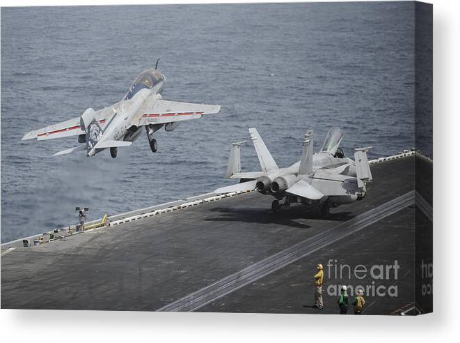 Uss Nimitz Canvas Print featuring the photograph An Ea-6b Prowler Launches #6 by Stocktrek Images