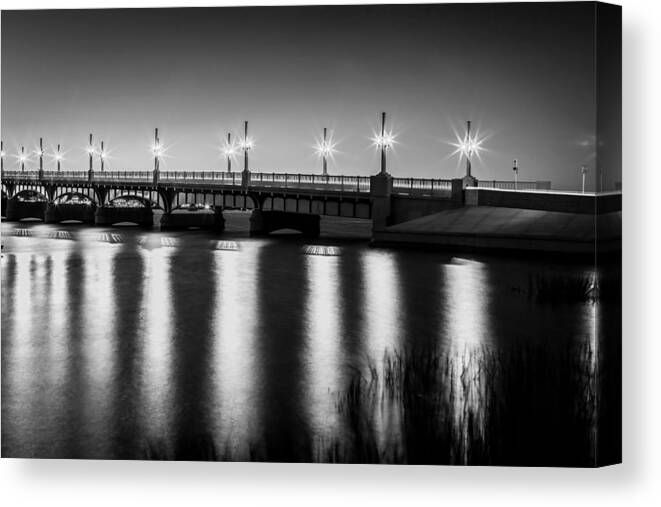 Bridge Of Lions Canvas Print featuring the photograph Bridge of Lions St Augustine Florida Painted BW #7 by Rich Franco