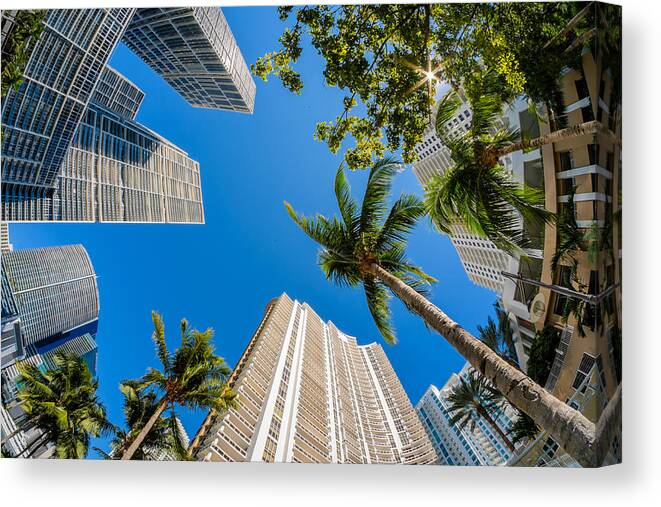 Architecture Canvas Print featuring the photograph Downtown Miami Brickell Fisheye #6 by Raul Rodriguez