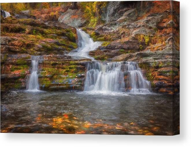 Golden Leaves Canvas Print featuring the photograph Waterfalls George W Childs National Park Painted  #6 by Rich Franco