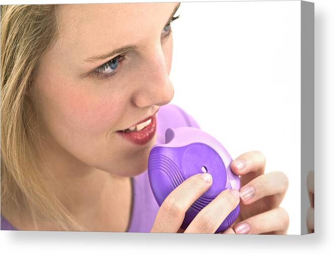 Asthma Canvas Print featuring the photograph Asthma inhaler use #7 by Science Photo Library