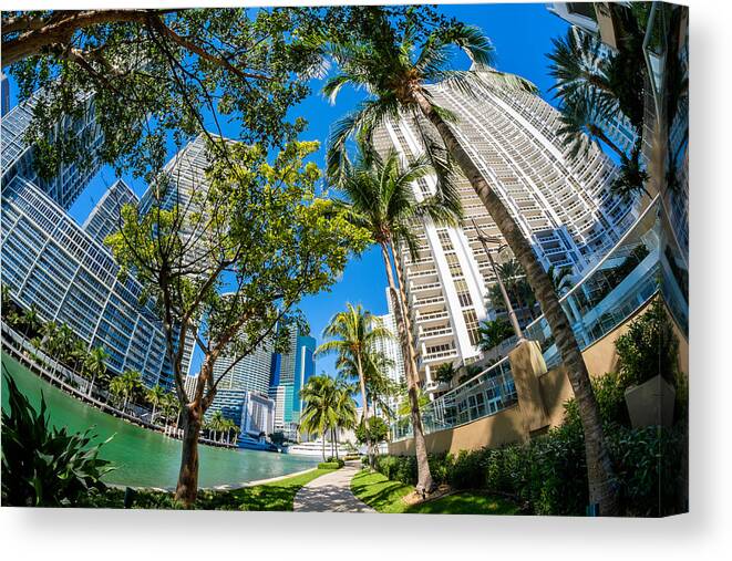 Architecture Canvas Print featuring the photograph Downtown Miami Brickell Fisheye by Raul Rodriguez