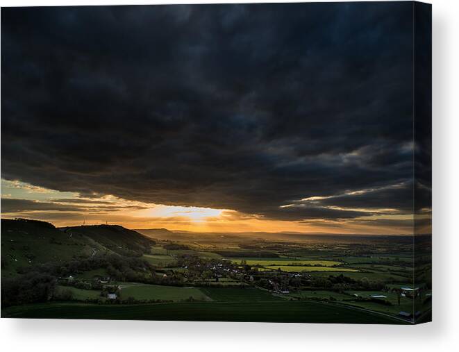 Devils Dyke Canvas Print featuring the photograph South Downs Escarpment Sunset Landscape #8 by Matthew Gibson