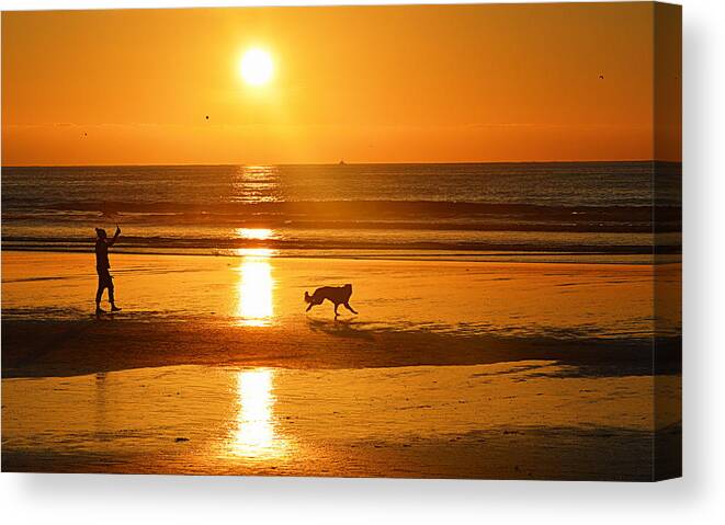 Sunset Canvas Print featuring the photograph A Ball to Find by AJ Schibig