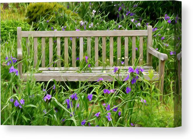 Bench Canvas Print featuring the photograph A Bench For The Flowers by Gary Slawsky