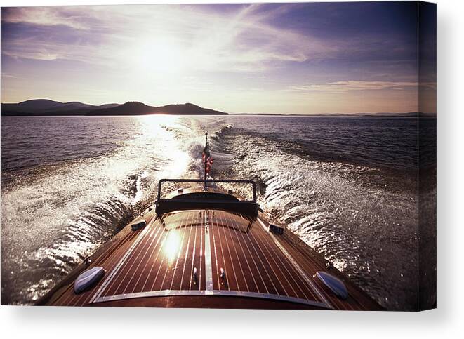 Back Lit Canvas Print featuring the photograph A Classic Wooden Chris-craft Two Co-pit by Dave Shafer