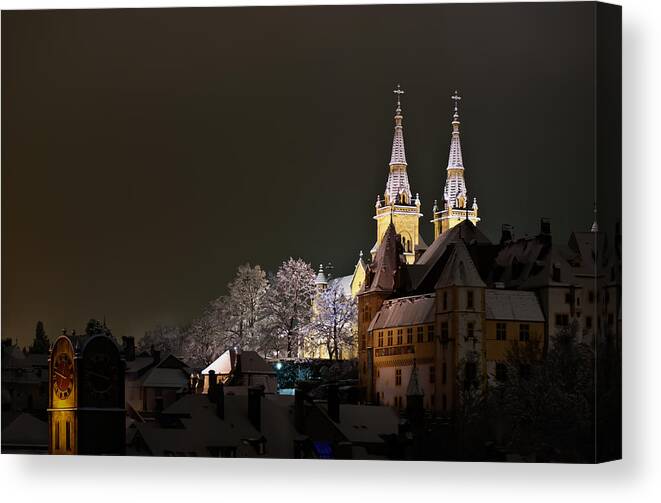 Chateau De Neuchatel Canvas Print featuring the photograph A cold winter's night by Charles Lupica