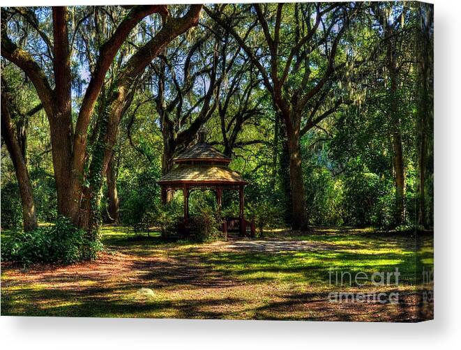 Nature Canvas Print featuring the photograph A Gazebo In The Woods by Mel Steinhauer