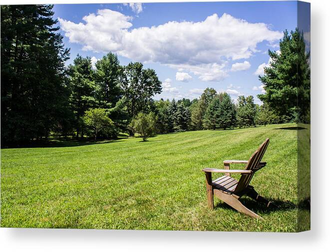 Park Canvas Print featuring the photograph A lone Chair in August by Weir Here And There