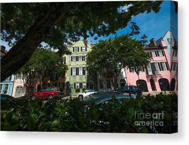 Rainbow Row Canvas Print featuring the photograph A Peek Through the Tree's by Dale Powell