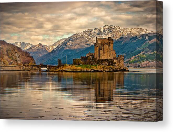 Scotland Canvas Print featuring the photograph A reflection at Eilean Donan Castle by Chris Boulton