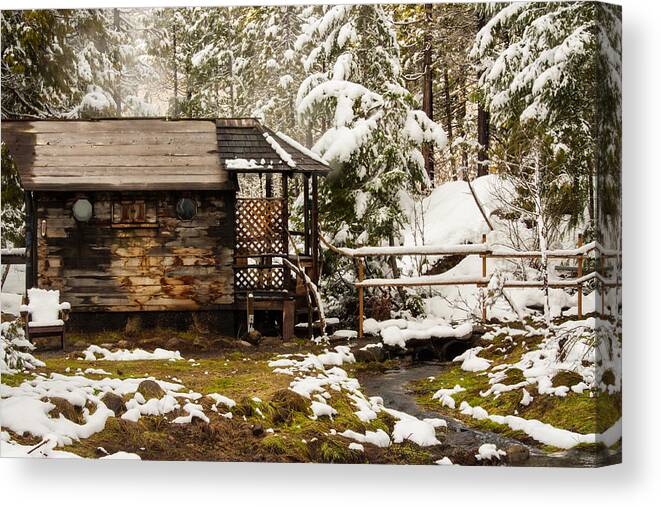 Cain In The Woods Canvas Print featuring the photograph A roof and a hot spring by Kunal Mehra