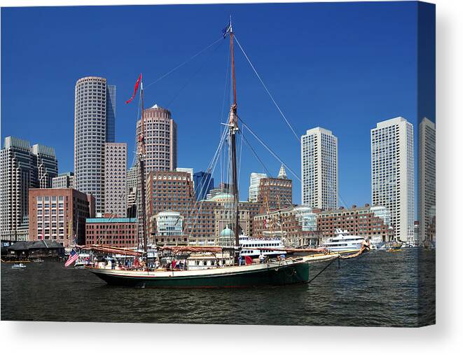 New England's Best Canvas Print featuring the photograph A Ship in Boston Harbor by Mitchell Grosky