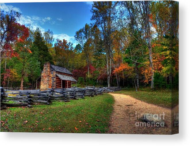 Tennessee Canvas Print featuring the photograph A Smoky Mountain Cabin by Mel Steinhauer