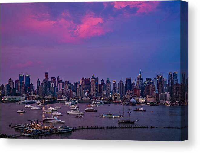 Manhattan Canvas Print featuring the photograph A Spectacular New York City evening by Susan Candelario