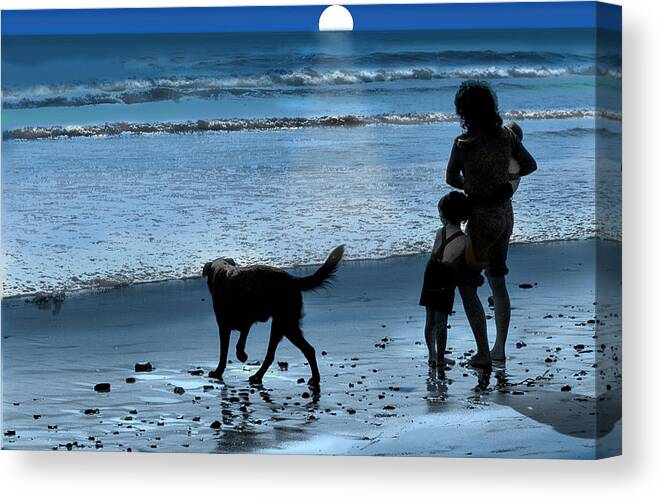 Moonlight Canvas Print featuring the photograph A Walk on the Beach by Mike Flynn