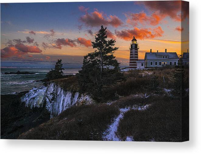 Winter Dusk Canvas Print featuring the photograph A Winter Dusk at West Quoddy by Marty Saccone