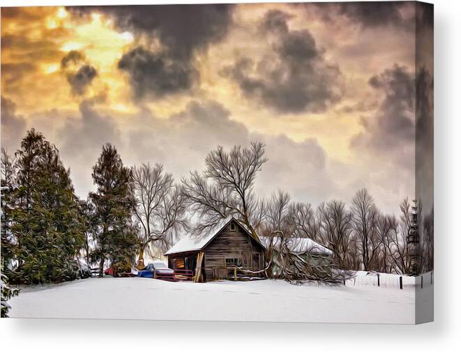 Winter Canvas Print featuring the photograph A Winter Sky - Oil by Steve Harrington
