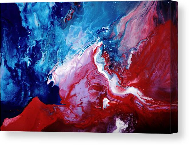 Blue Abstract Canvas Print featuring the painting Abstract Art Blue Red White by Kredart by Serg Wiaderny