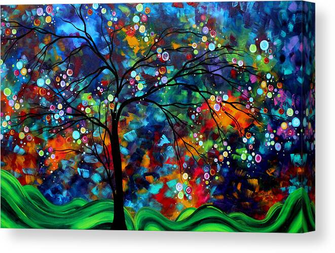 Abstract Canvas Print featuring the painting Abstract Art Original Landscape Painting Bold Colorful Design SHIMMER IN THE SKY by MADART by Megan Duncanson