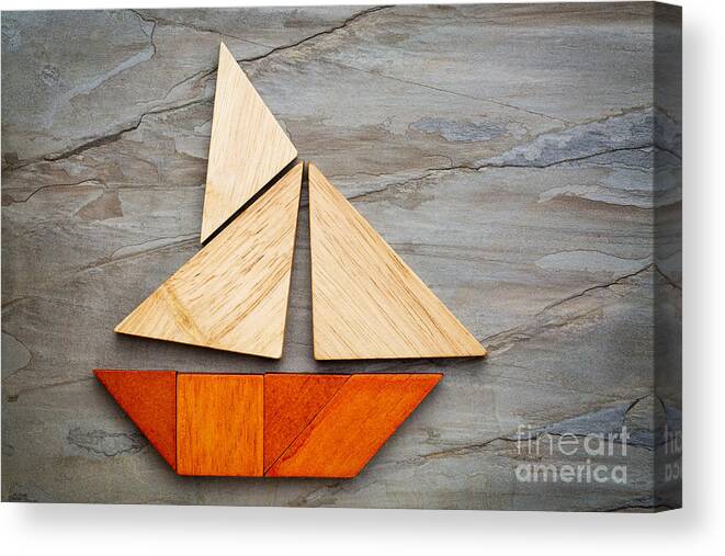 Chinese Canvas Print featuring the photograph Abstract Sailboat From Tangram Puzzle by Marek Uliasz