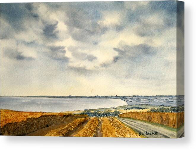 Glenn Marshall Canvas Print featuring the painting Across the Bay to Barmston by Glenn Marshall
