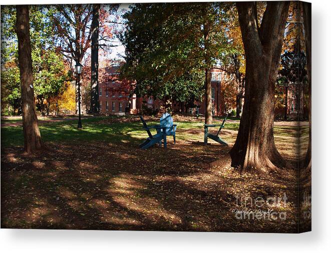 Art Canvas Print featuring the photograph Adirondack Chairs 2 - Davidson College by Paulette B Wright