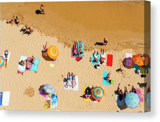 Algarve Canvas Print featuring the photograph Aerial, Albufeira Beach, Algarve by John Harper