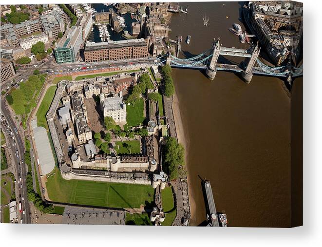 English Culture Canvas Print featuring the photograph Aerial Shot Of Tower Bridge And Tower by Michael Dunning