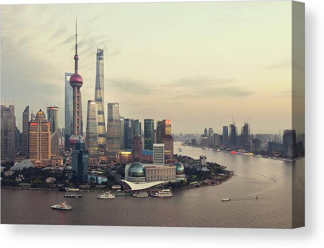 Chinese Culture Canvas Print featuring the photograph Aerial View Of Shanghai by Weiyi Zhu