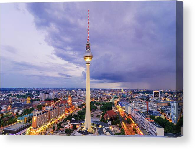 Alexanderplatz Canvas Print featuring the photograph Aerial View On Tv Tower And Cityscape by Juergen Sack