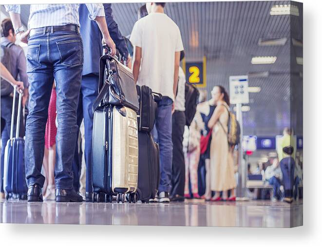 People Canvas Print featuring the photograph Airport people waiting in the line by Erlon Silva - TRI Digital