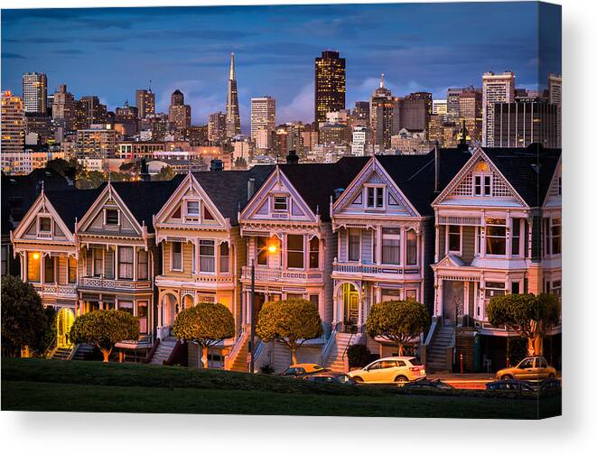 San Francisco Canvas Print featuring the photograph Alamo Square - Painted Ladies by Alexis Birkill