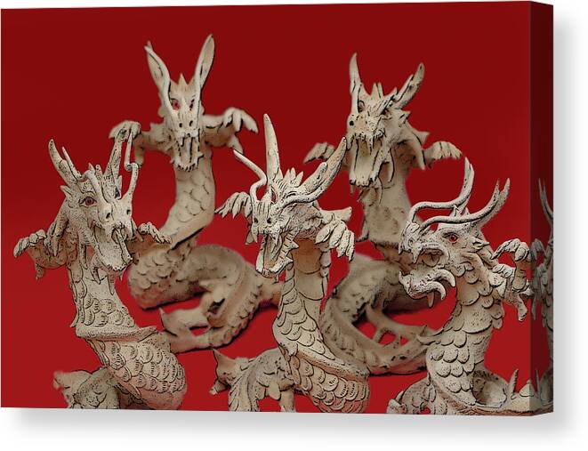 Travel Canvas Print featuring the photograph Albino Toy Dragons by Linda Phelps