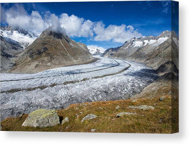 Aletsch Glacier Canvas Print featuring the photograph Aletsch Glacier Switzerland Swiss Alps by Matthias Hauser