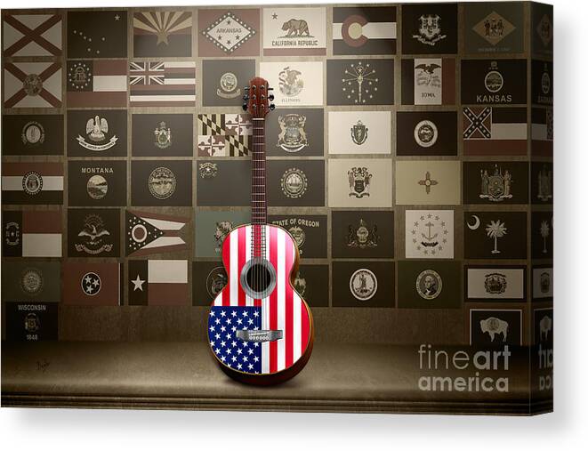 States Canvas Print featuring the digital art All State Flags - Retro Style by Peter Awax