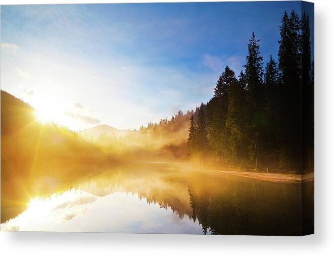 Cool Attitude Canvas Print featuring the photograph Alpine Lake In Fog by Yourapechkin