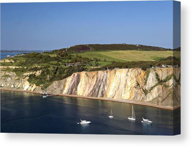 Britain Canvas Print featuring the photograph Alum Bay and the coloured Sand Cliffs by Rod Johnson