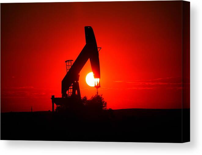 Sunset Canvas Print featuring the photograph American Oil by Jeff Swan