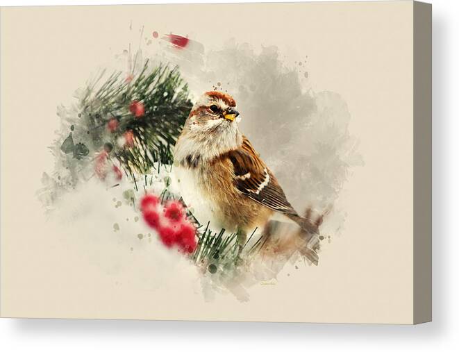 Bird Canvas Print featuring the mixed media American Tree Sparrow Watercolor Art by Christina Rollo