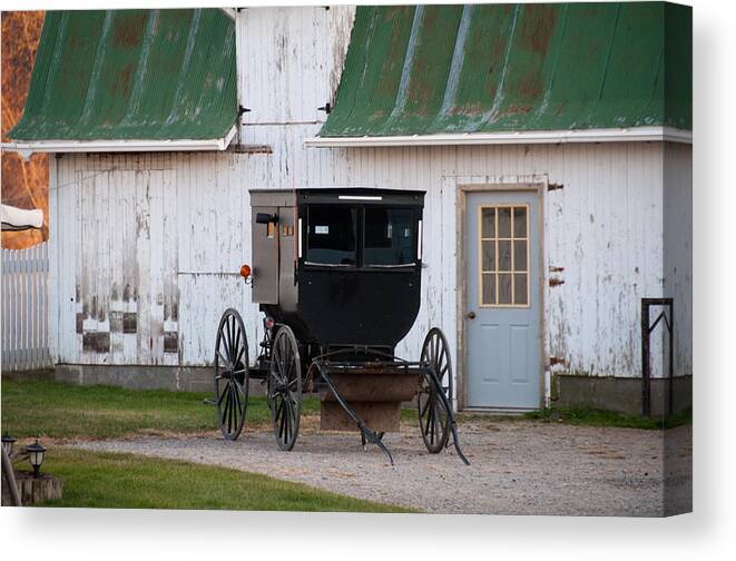 Amish Buggy Canvas Print featuring the photograph Amish Buggy White Barn by David Arment