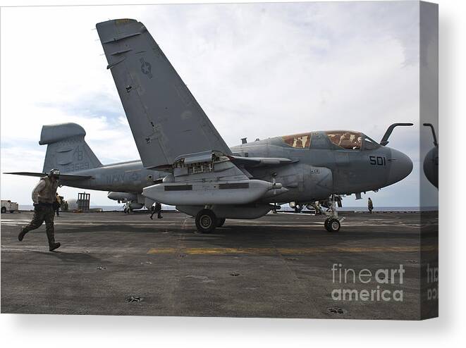 Military Canvas Print featuring the photograph An Ea-6b Prowler Prepares To Launch by Stocktrek Images