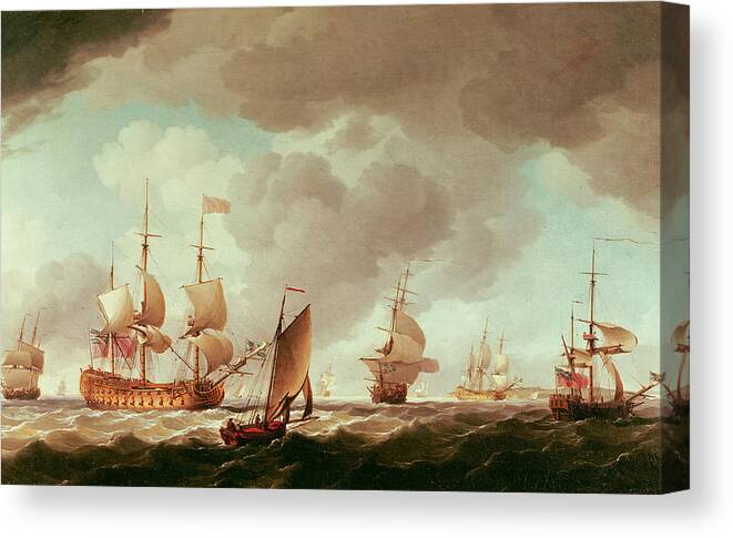 Vice Admiral Canvas Print featuring the photograph An English Vice-admiral Of The Red And His Squadron At Sea, C.1750-59 Oil On Canvas by Charles Brooking