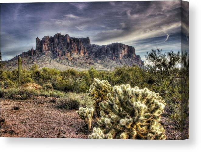 Superstition Mountains Canvas Print featuring the photograph An Evening at the Superstitions by Saija Lehtonen